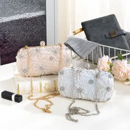 European and American style satin heavy industry dinner bag handmade nail fashion bead embroidery women's bag banquet bag celebrity party bag thumbnail 1