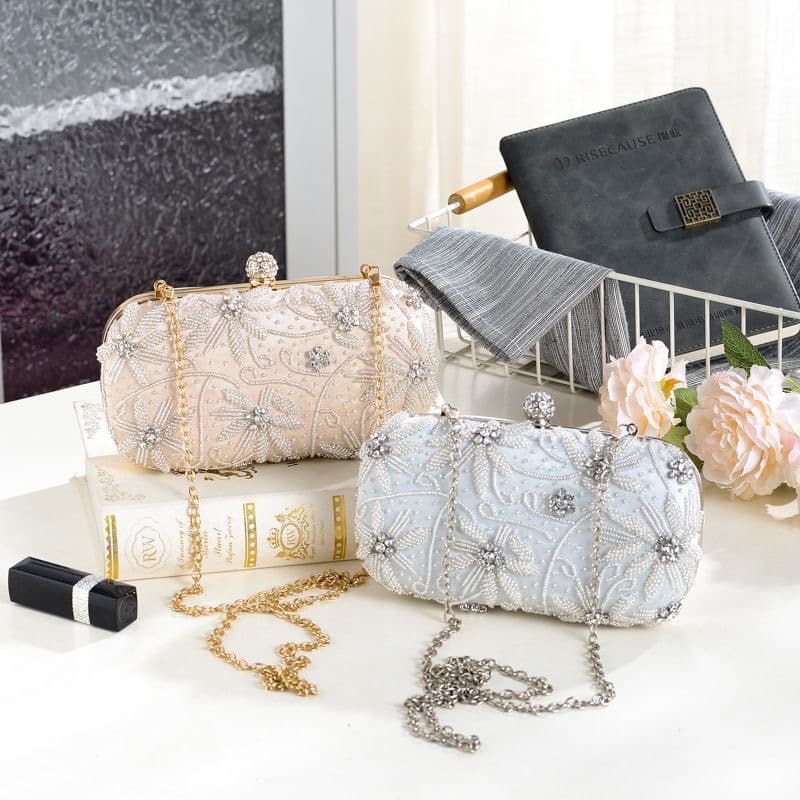 European and American style satin heavy industry dinner bag handmade nail fashion bead embroidery women's bag banquet bag celebrity party bag